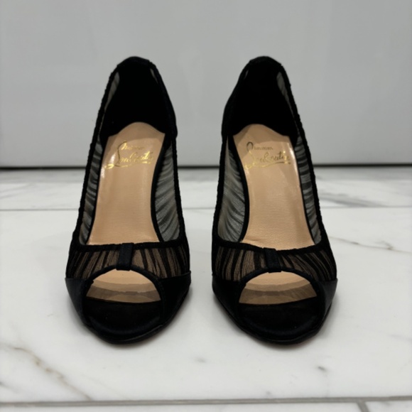 Christian Louboutin Follie Draperia Black Ruched Red Sole Pump 100mm Size 35 - Picture 2 of 8